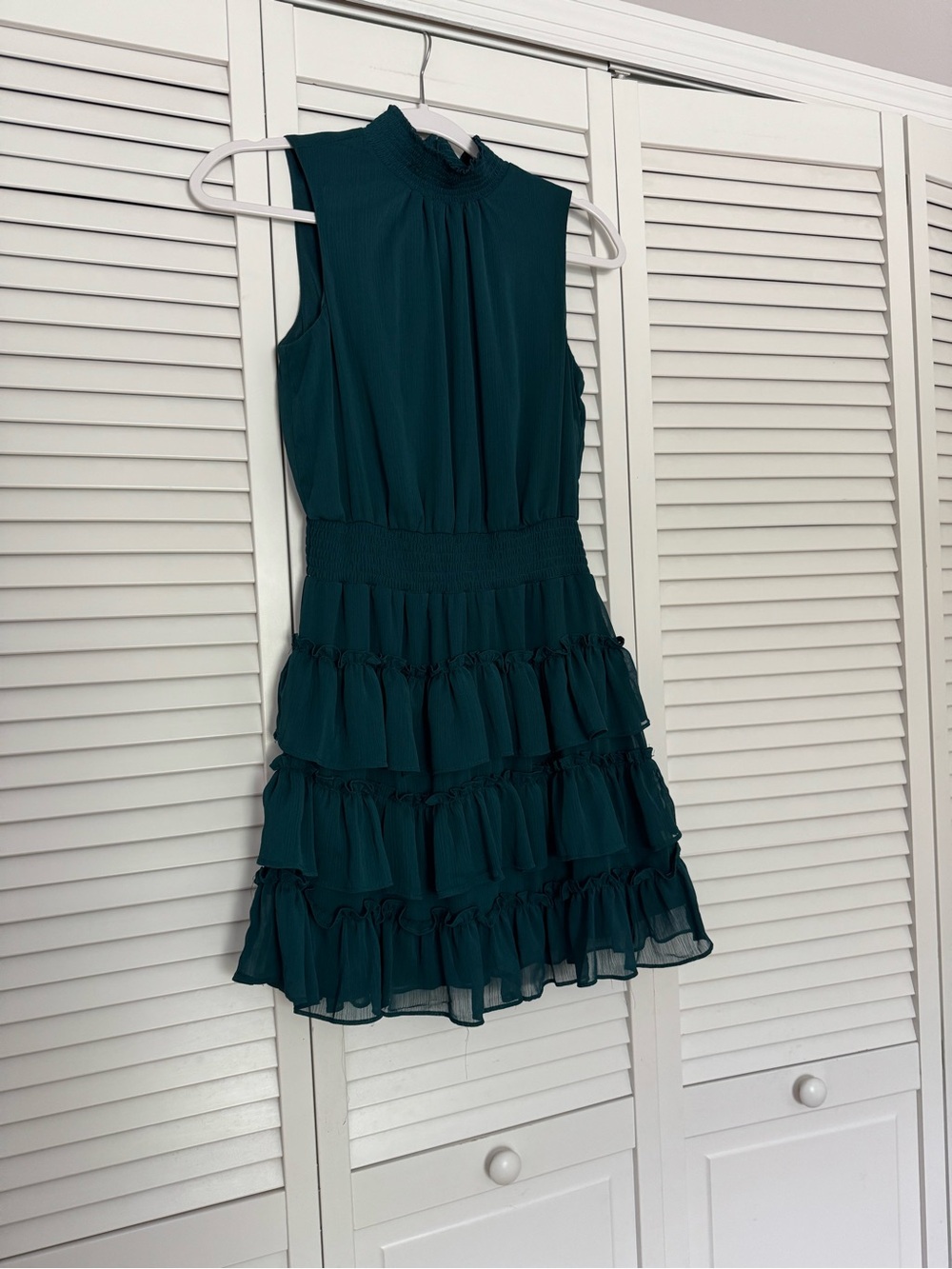 1. State Dark Teal Sleeveless Smocked Tiered Mini Party Dress Sz S - Picture 2 of 5